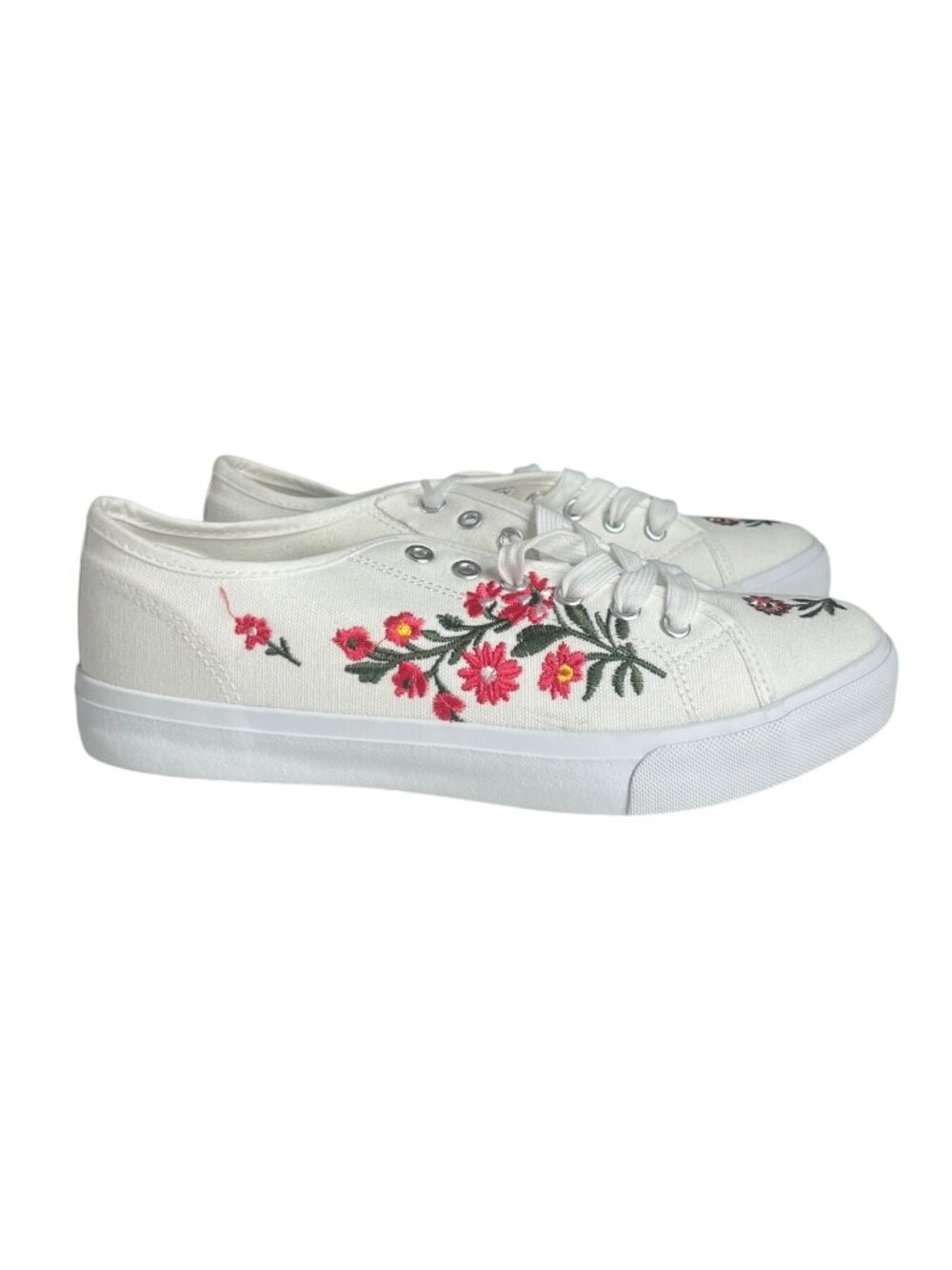 White Canvas Floral Embroidered Lace-Up Sneakers Women’s Size 10.5 New WOT Casua